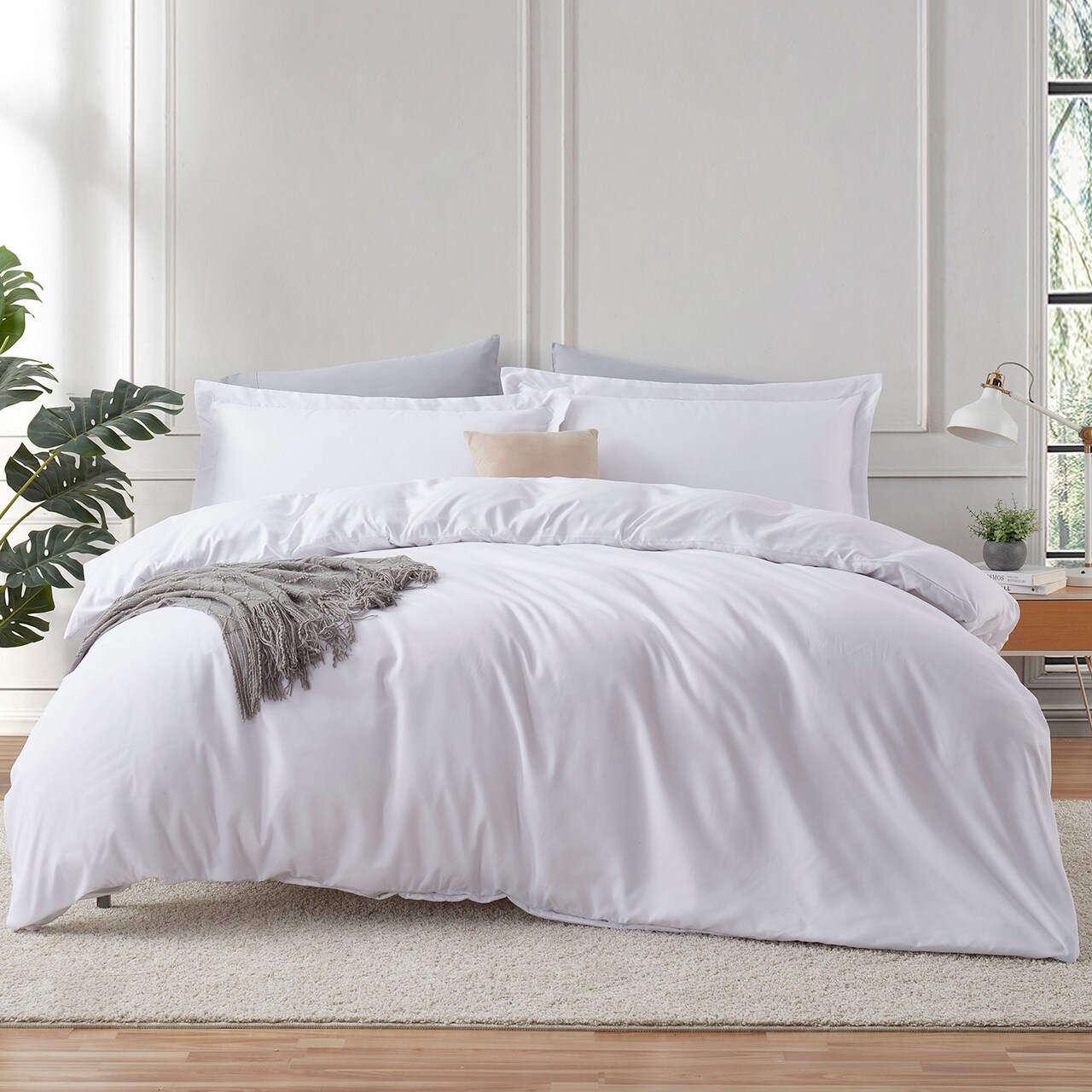 Hearth & Harbor Duvet Cover With Fitted Sheet Soft Double Brushed Bedding Set